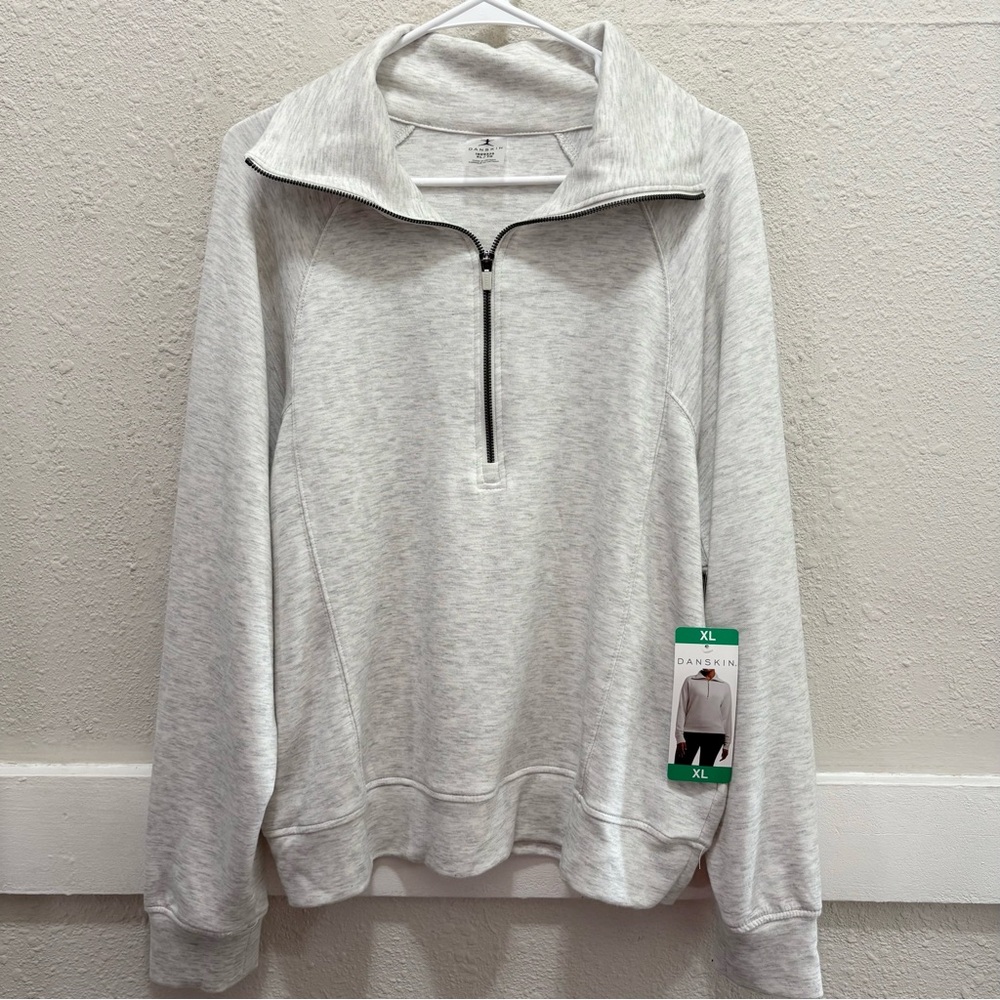Danskin Luxe Half Zip Sweatshirt in Silver Heather NWT XL
